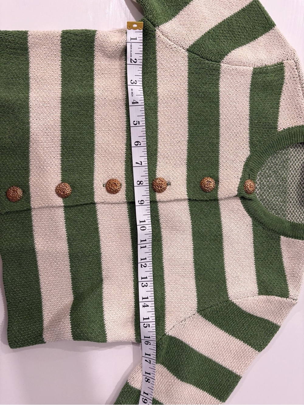 ZARA Green & Cream Striped Knit Cardigan Size Small - Picture 8 of 10